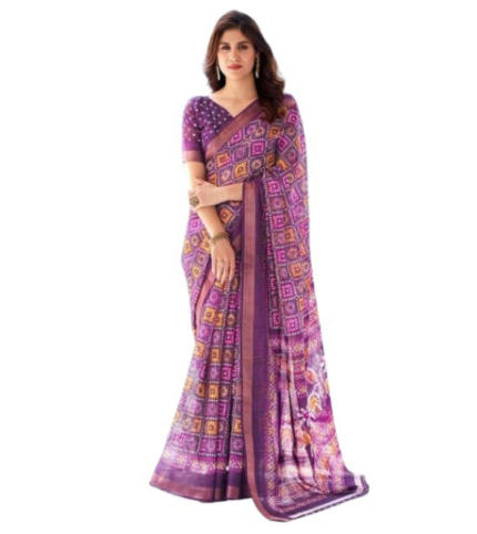 SAREEZAA Women's Cotton Printed Zari Stripe Saree With Unstitched Blouse Piece