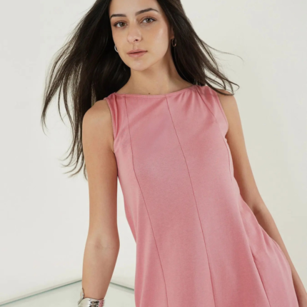 Pure Cotton A-Line Dress – Pink