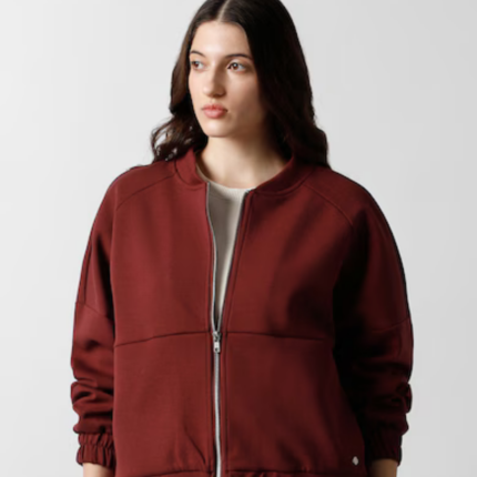 Women Maroon Solid Bomber Jacket