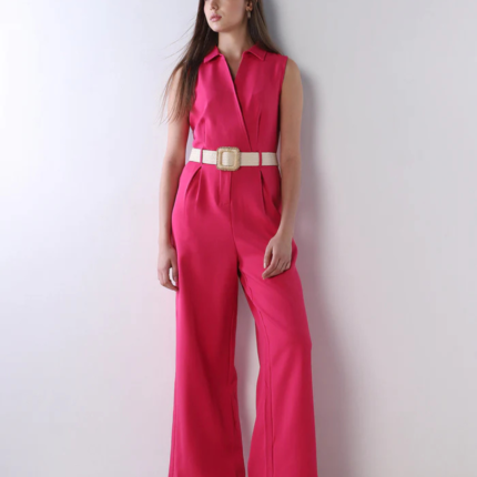 Fuchsia Pink Belted Jumpsuit