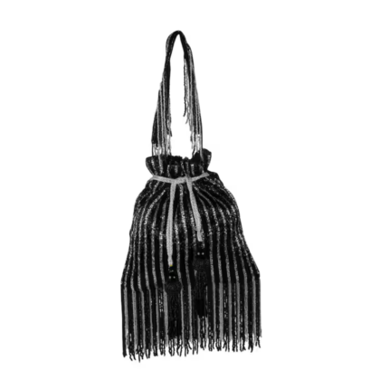 Striped Beaded Potli Bag with Tassels