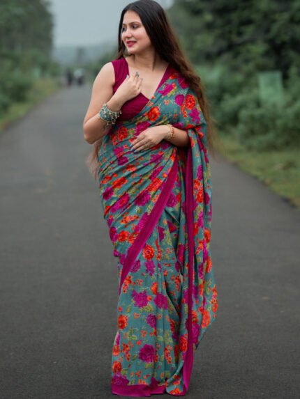 Floral Poly Georgette Designer Saree