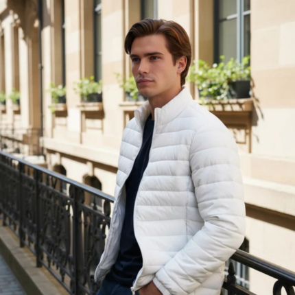 Men White Solid Regular Fit Polyester Jackets