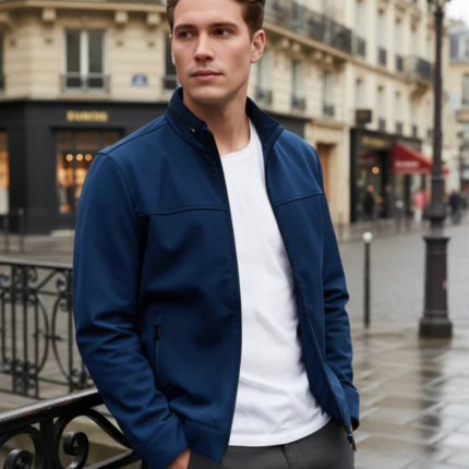 Men White Solid Regular Fit Polyester Jackets