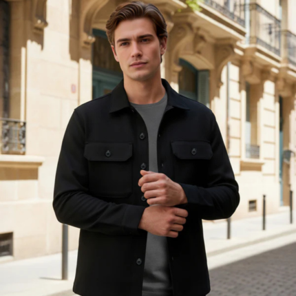 Men Navy Blue Solid Regular Fit Polyester Jackets