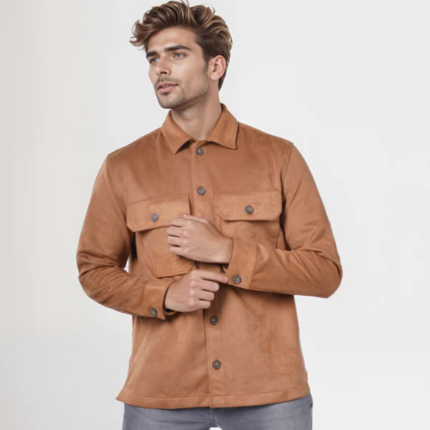 Men Brown Solid Regular Fit Polyester Jackets