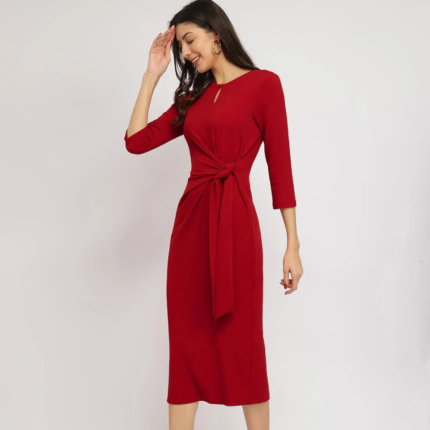 Stretchable Tie-Up Dress – Red