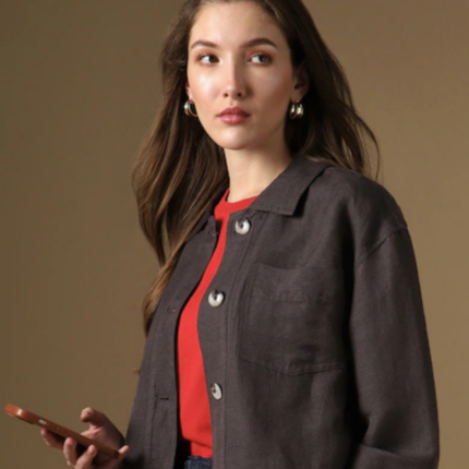 Women Brown Solid Casual Jacket
