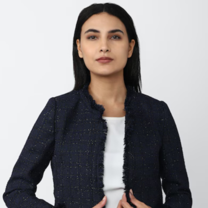 Women Navy Textured Casual Jacket