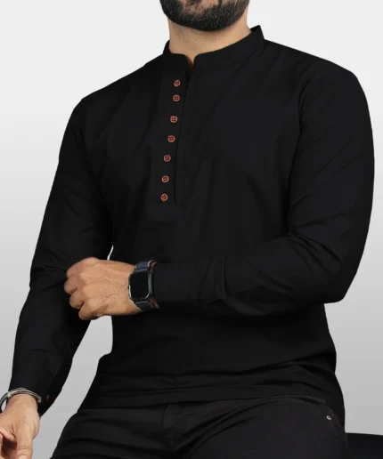 Ethnic Trendz Black Cotton Blend Men's Shirt Style Kurta ( Pack of 1 )