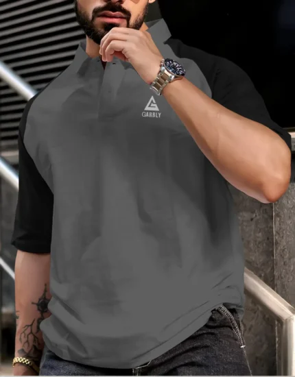 GARBLY Men Cotton Blend Regular Fit Colorblock T-Shirt ( Grey )