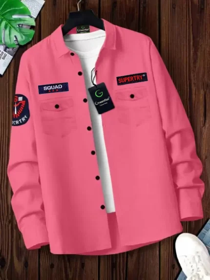 Greenflair Cotton Blend Regular Fit Applique Full Sleeves Men's Casual Shirt - Pink ( Pack of 1 )