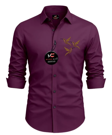 Menss & co 100% Cotton Regular Fit Embroidered Full Sleeves Men's Casual Shirt - Purple ( Pack of 1 )