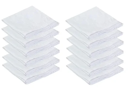 Mens Cotton Handerkerchief Hanky Rumal White Color with Self Design, Full size, Pack of 12