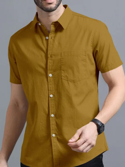 VTEXX Cotton Blend Regular Fit Solids Half Sleeves Men's Casual Shirt - Mustard ( Pack of 1 )