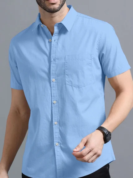 VTEXX Cotton Blend Regular Fit Solids Half Sleeves Men's Casual Shirt - Blue ( Pack of 1 )